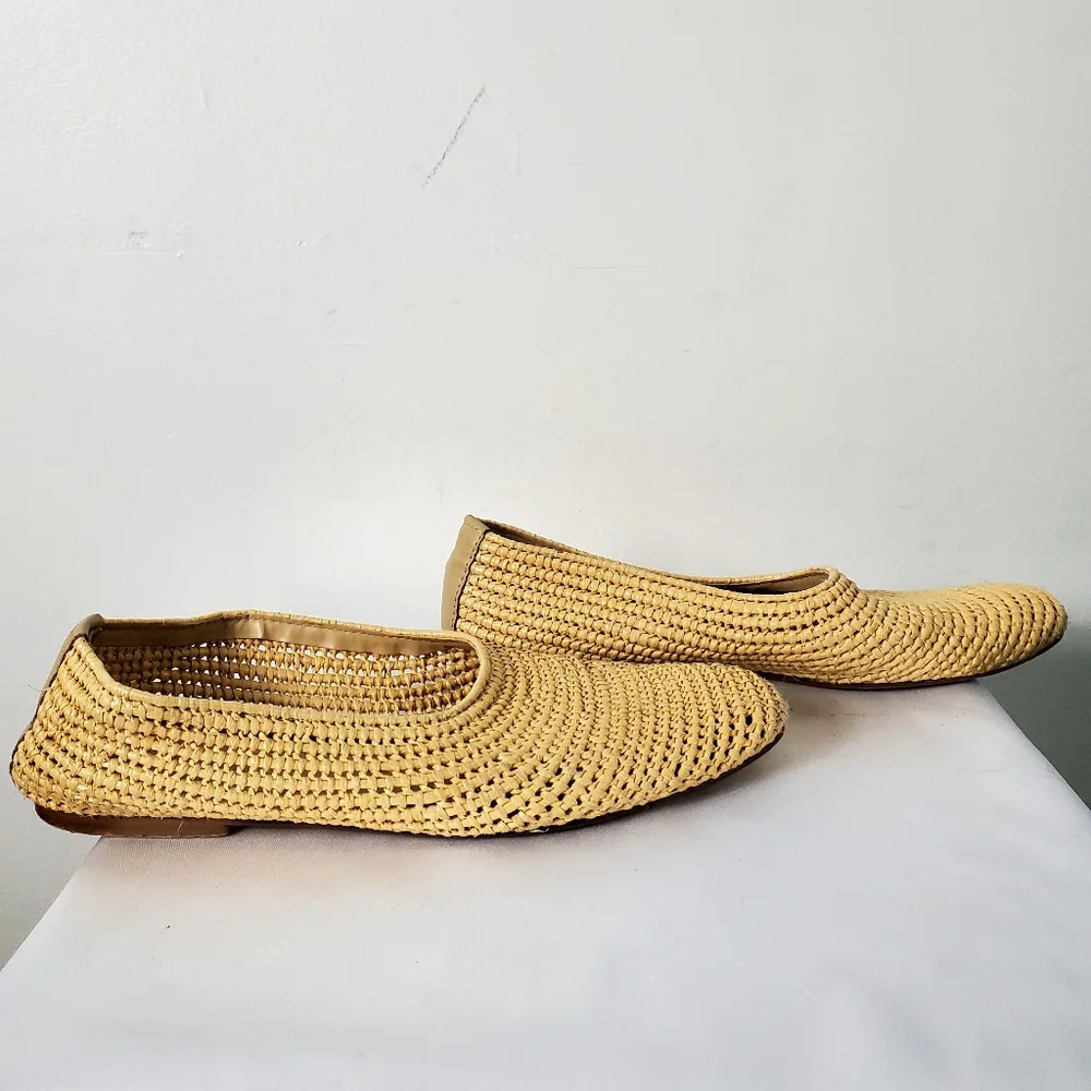 Zara Natural Colored Braided Hand Woven Flat Shoes - Picture 8 of 13